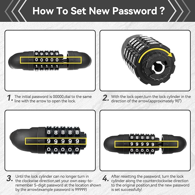5 Digit Combination Bike Cable Lock, Lightweight Bicycle Lock Anti Theft Resettable Combination Portable Bicycle Cable Locks for Bike, 22inch, Black