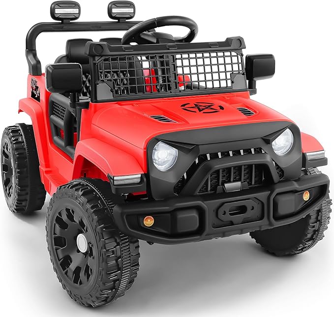 ELEMARA Ride on Toys for Kids, 3.5 mph Ride On Car for Toddlers, 12V Battery Operated Car w/Bluetooth, Remote, LED Lights, Toddler Electric Car to Drive, 3 Speeds Electric Vehicles for Child- Red