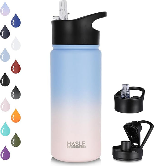 HASLE OUTFITTERS Insulated Water Bottle Kids 16 oz Double Wall Vacuum Stainless Steel Water Bottle Leak Proof for School Wide Mouth with Straw Lid & Spout Lid Keeps Cold and Hot(Candy,1pack)