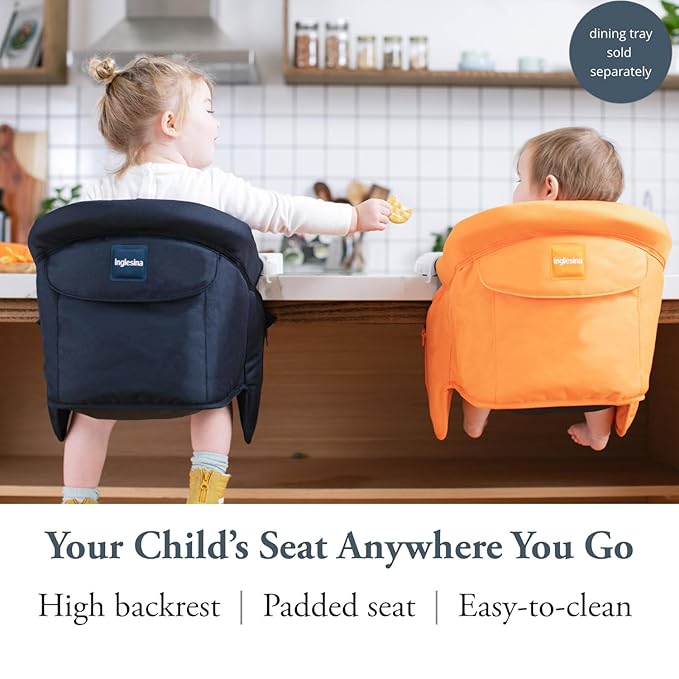 Inglesina Fast Table Chair, Orange - Portable Baby High Chair - for Babies & Toddlers up to 37 lbs - Collapsible Design - Fits Tables 0.8'' to 3.5'' Thick - Compact & Easy to Use - Travel Bag Included
