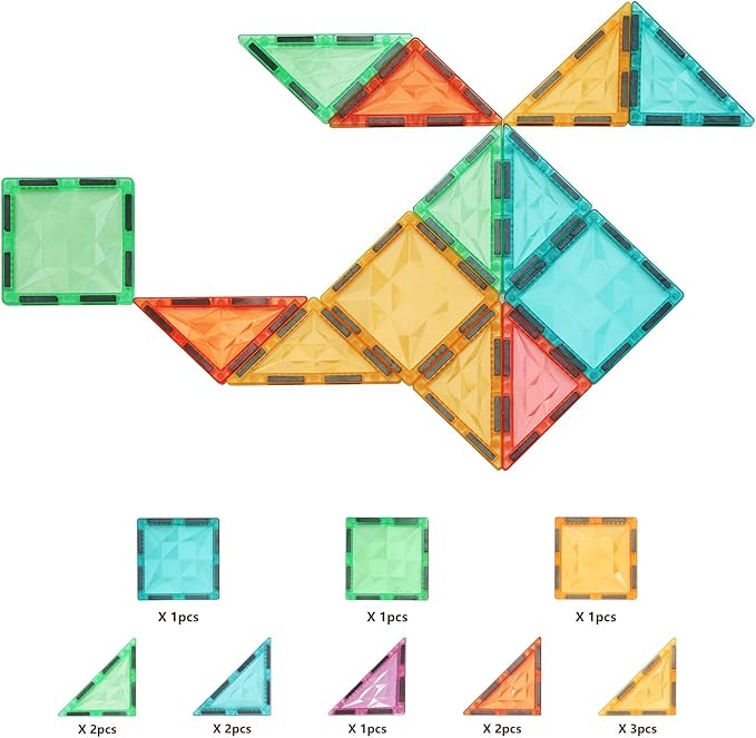 Magnetic Tiles,Magnet Building Blocks Construction Stacking Educational Toy Creative Playboard for Kids Ages 3+ (032 Pieces)