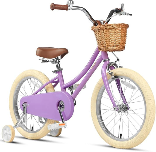 Petimini Girls Bike with Basket for 2-12 Years Old Kids, 12 14 16 18 20 Inch Bicycle with Bell Training Wheels Basket, Multiple Colors