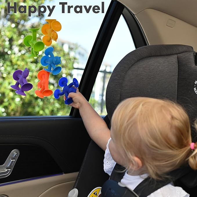6 PCS Suction Cup Toys, No Hole Baby Bath Toys Suction Toy - Connect, Build, Create - Toddler Bath Toys for Kids Ages 1-3, Silicone Sensory Fidget Toys for Baby Tray Window Travel