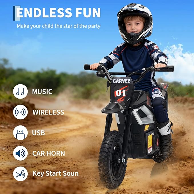 24V Electric Dirt Bike for Kids, 350w Electric Motorcycle for Kids - Up to 13.67Mile/h Long-Range, Ride on Motorcycle with Rear Wheel Suspension, 12 Miles Range, Twist Grip Throttle, Rubber Tire,