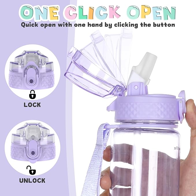 OLDLEY 17oz Kids Water Bottle for school Girls Boys, Motivational Water Bottles With Silicone Straw, Leak-Proof Tritan BPA-Free, Reusable water bottles for kids, Amethyst
