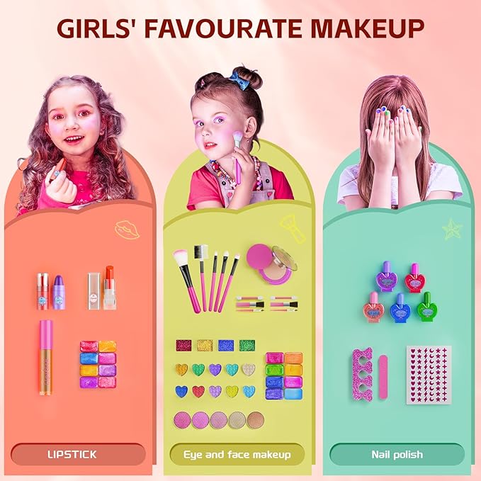 Kids Makeup Sets for Girls - Washable Toddler Makeup Toys with Mirror, Dressing Table with Stand Kids Play Makeup Kits for 3 4 5 6 7 8-12 Year Old Little Girls Birthday & Christmas