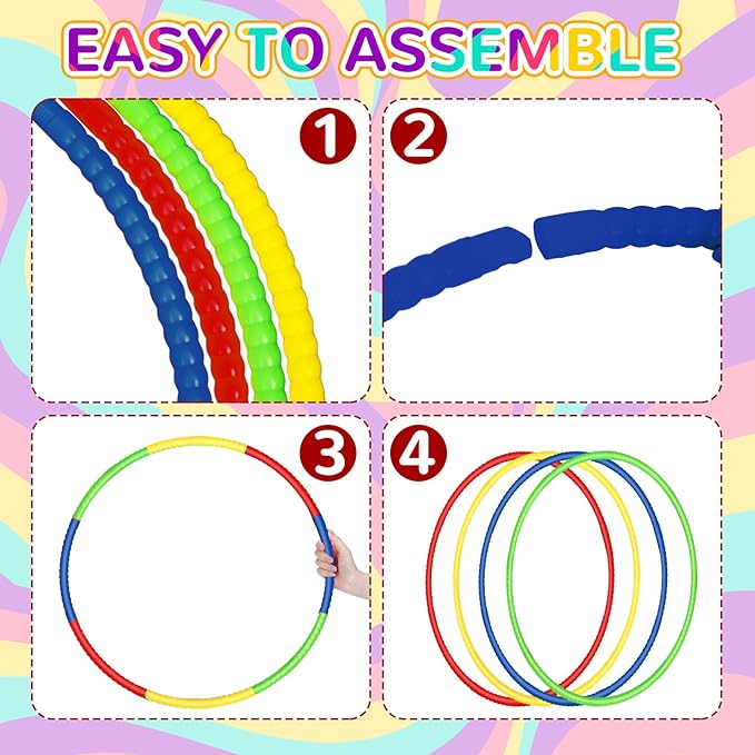 Libima 16 Pcs Toy Color Hoop for Kids, Detachable Adjustable Light Weight Plastic Colored Hoops Toy Circles for Party Games, Dance, Dog Agility