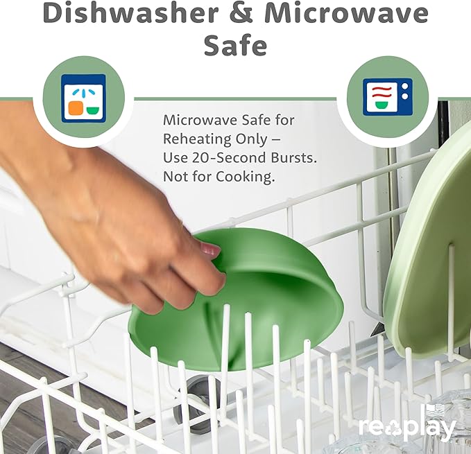 Re-Play Toddler Plates - 9 In and Bowls - 20 Oz. - Kids Plates and Bowls, Microwave and Dishwasher Safe - Set of 4x4 - Sage