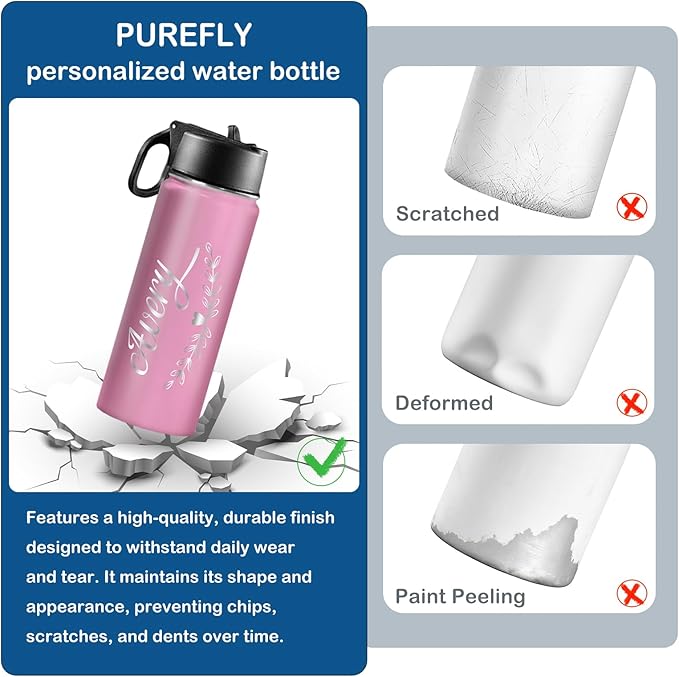 Ships from USA,Custom Water Bottle for Kids & Adults With Engraved Name,Spill Proof Personalized Insulated Stainless Steel Sports Water Bottle with Straw Lid,Personalized Christmas Gifts