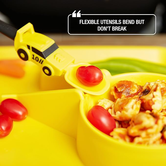 Dinneractive Dining Set for Kids - 3PC Yellow Race Car Dinnerware - Race Car Utensils - Toddler Plates - Baby Dishes