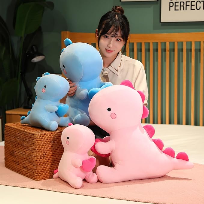 SQEQE Dinosaur Stuffed Animal, Loving Soft Dino Plush Toys with Holding Heart, Sweet Romantic Anniversary Birthday Gift for Her Girls Boys Girlfriend(Blue,12 inch)