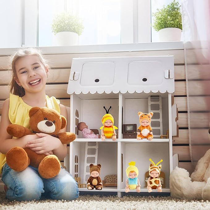 Haawooky 10 Pcs Mini Baby Dolls,4 inch Lifelike Realistic Baby Dolls with Animal Clothes,Cute Small Baby Doll for Girls Kids Easter Basket Valentine Birthday