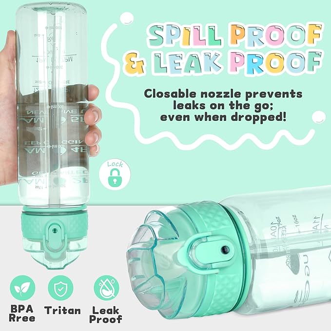 OLDLEY 17oz Kids Water Bottle for School - Motivational With Silicone Straw, Leak-Proof Tritan BPA-Free, Reusable for Girls Boys, Glow Green