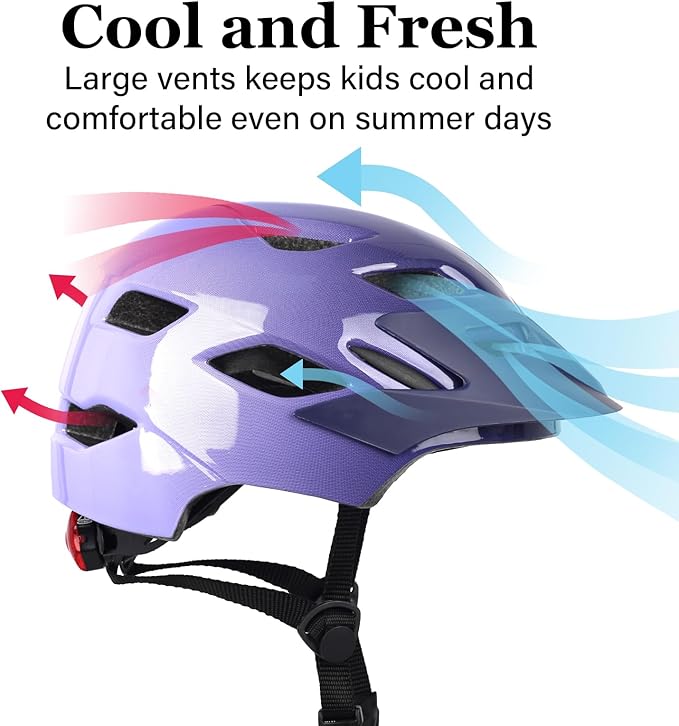 Kids Bike Helmet, Youth Toddler Boys Girls Helmets, 2 Size Adjustable for Ages 2-3-5-8-14 Years, Child Helmet with Visor and LED Light, Lightweight Multi-Sport Bicycle Scooter Cycling Helmets