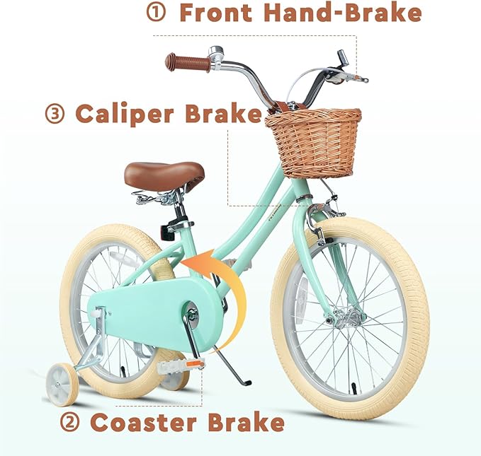 Petimini Girls Bike with Basket for 2-12 Years Old Kids, 12 14 16 18 20 Inch Bicycle with Bell Training Wheels Basket, Multiple Colors