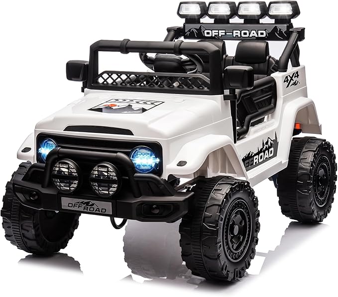 Ride On Truck Car 12V, Electric Vehicle w/Remote Control, 3 Speeds, LED Lights, Music, Spring Suspension, Ride on Car for Kids