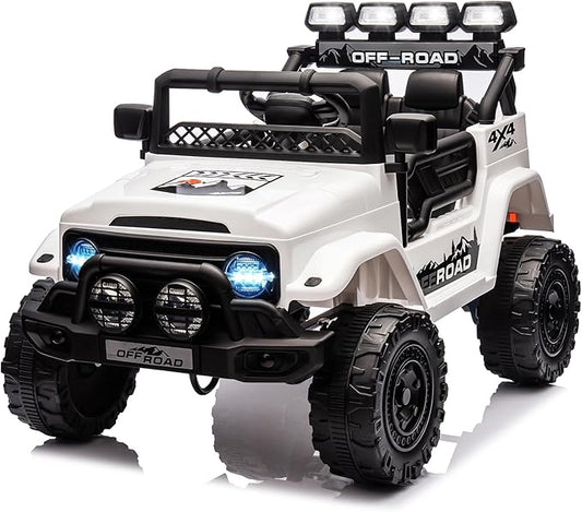 Ride On Truck Car 12V, Electric Vehicle w/Remote Control, 3 Speeds, LED Lights, Music, Spring Suspension, Ride on Car for Kids
