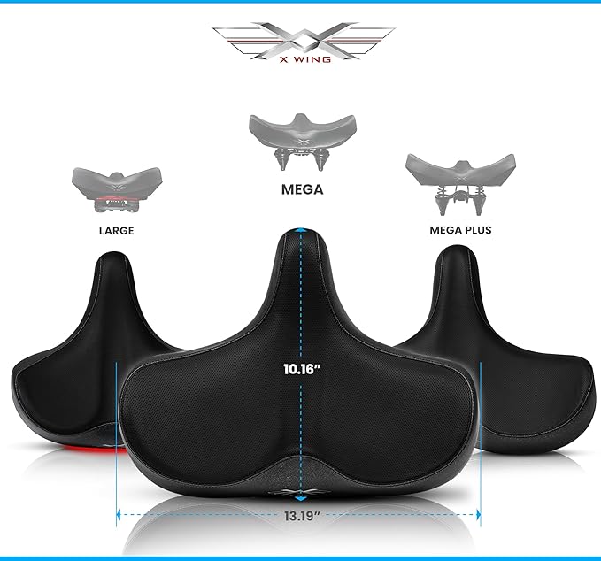 X WING New-Age Noseless Bike Seat Cushion for Men & Women - Extra Padding & Wide - Suitable for City, Electric, Stationary Bikes - Compatible with Peloton Bikes – Wide Winged Bike Seat with Cushion