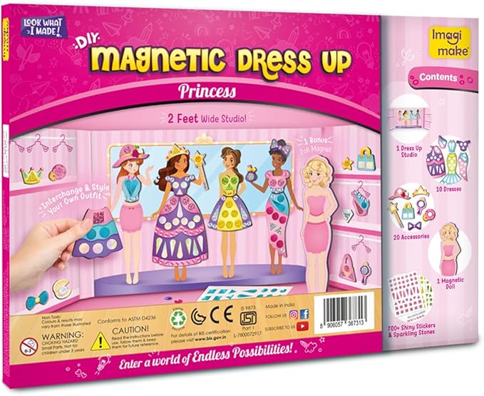 Imagimake DIY Magnetic Dress-Up Princess |Pretend Play Magnetic Toys for Kids | 30 Magnetic Dresses & Accessories | Interchange & Create Unlimited Outfits | Fun Christmas Gifts for Girls Age 3-5-8-10
