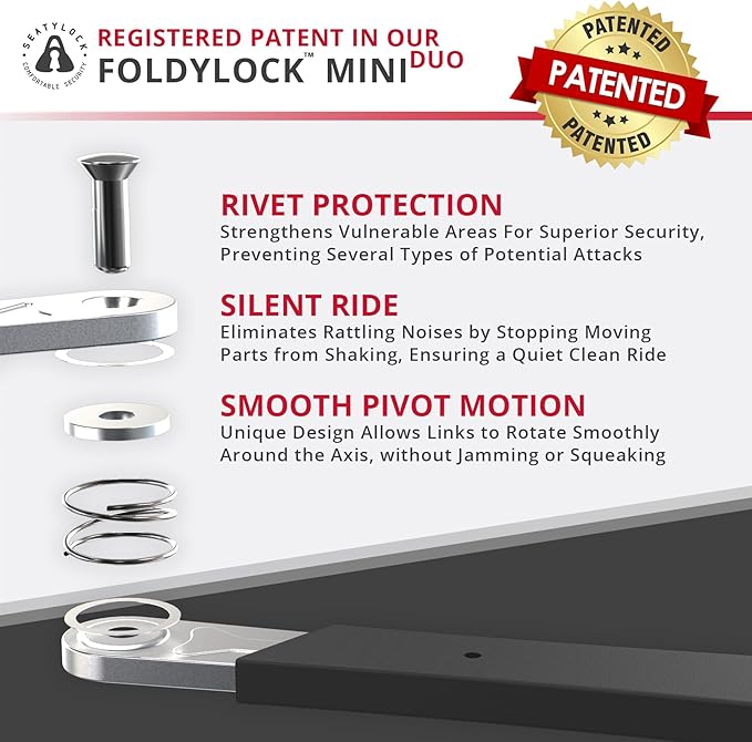 Seatylock FoldyLock Mini Folding Bike Lock - Patented Lightweight Bicycle Lock - Heavy Duty Anti Theft Guard with Key for Electric Scooter & City Bikes