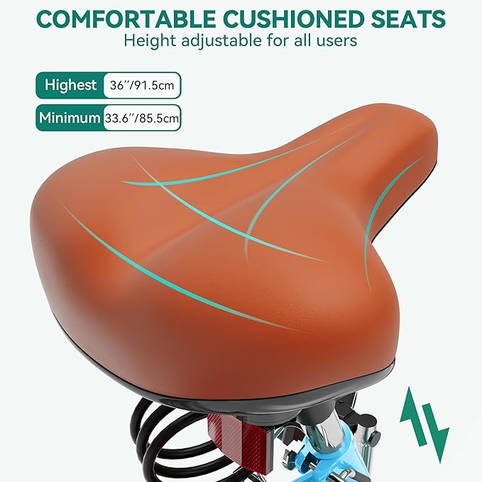 YITAHOME 24 & 26 Inch Beach Cruiser Bike, 7 Speed & Single Speed Commute Bike, Step-Through Bicycle for Adult Women & Men, Steel Frame Cruiser Bike with Full Front & Rear Fenders