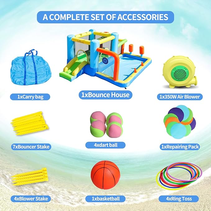 Inflatable Bounce House,Bounce House for Kids 3-6,Bouncy House with Slide,Obstacle Course Bounce House,Bouncy Castle for Kids Outdoor,Indoor Jump House with Ball Pit