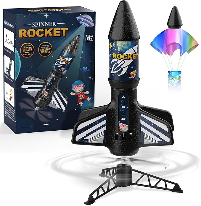 Rocket Launcher for Kids, Self Launching Motorized Air Rocket Toy, Outdoor Toys for Ages 8-12, Model Rockets with Parachute Safely Land, Spaceship Launch up to 200 ft Birthday Gifts for Boys
