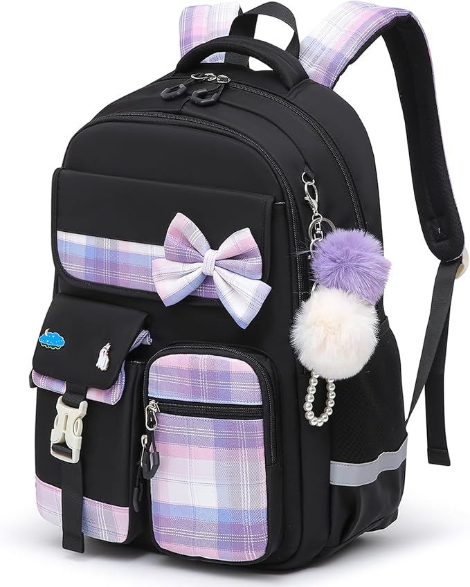 School Backpack for Girls Kids Bookbag for Elementary Middle School Casual Travel Daypack Teen Backpacks Black