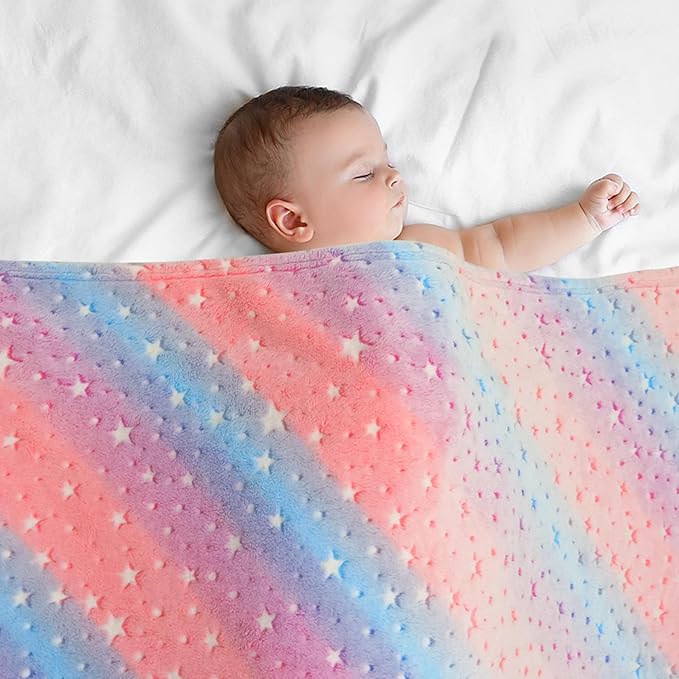 Softan Kids Stars Throw Blanket Glow in The Dark, Kids Blanket Gifts for Girls & Boys, Soft Cozy Flannel Luminous Stars Blanket for Sofa Couch Bed, Christmas Birthday Gift, 30x40IN