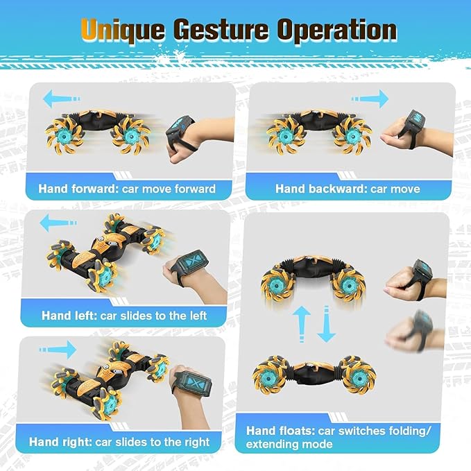 1:12 Gesture Sensing RC Stunt Car, 4WD Hand Controlled Remote Control Twist Cars with Light & Music, 360° Rotate Transform Drift, Gifts for 6-8-12 Kids Age 6 7 8 9 10 11 12 Yrs Old‌