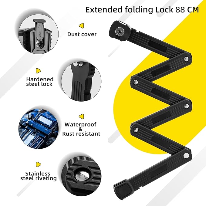 ROCKBROS Folding Design Chain Bike Lock – Heavy-Duty 3.3 lbs Portable Key Lock with Anti-Theft Alloy Steel, Waterproof & Rustproof for Bicycle, E-Bike, Scooter, Motorcycle