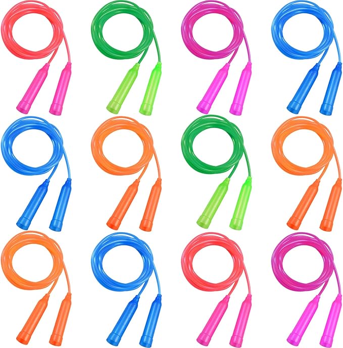 Aneco 12 Pack Kids Jump Rope Set Colorful Outdoor Jump Ropes 7.3 Feet Jumping Ropes for Kids Great Birthday Party Sports Activities Favors Gift