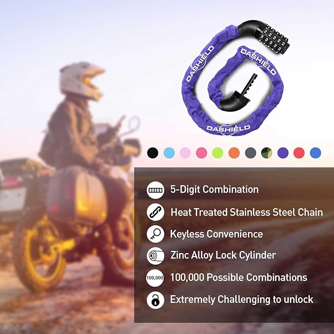 Bike Chain Lock Security 5 Digit Resettable Combination, 51.2 inches Heavy Duty Anti Theft Lock Chain for Bicycle, Motocycle, Scooter, Gate, Fence (Purple, 4.2ft)