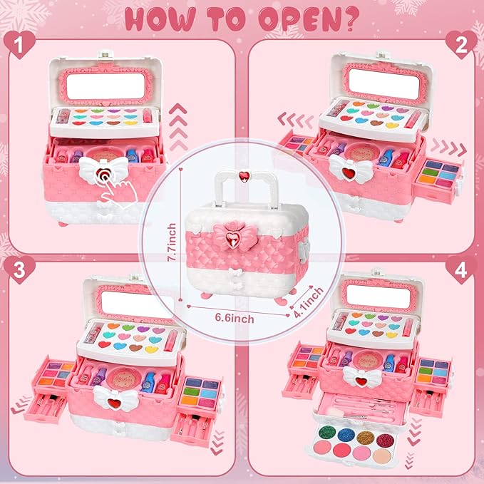 Kids Washable Makeup Kit Girl Toys for Gifts, Teensymic Toys for Girls Princess Birthday Gift Play Make Up Toys for Girls Toys Age 4 -12