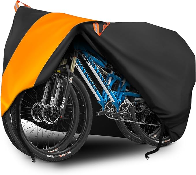 Bike Cover, Bicycle Cover Outdoor Waterproof Storage All Weather Dustproof Rainproof Sunproof Windproof for Mountain Road Bike/Electric Bike (Black Orange)