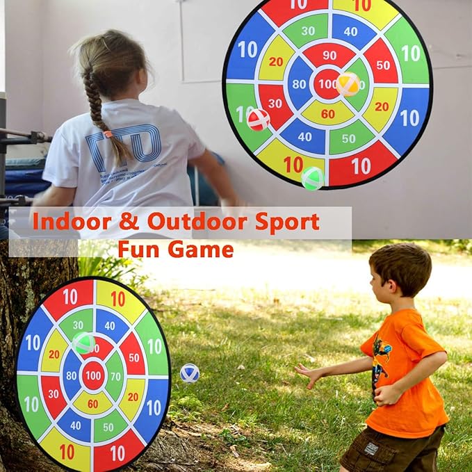29" Kids Dart Board Game Set, Large Dart Board Toys with 24 Sticky Balls, Sticky Dart Board Indoor Outdoor Sport Fun Party Game Toys for Kids Boys Girls Ages 3 4 5 6 7 8 9 10