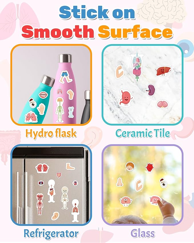 Benresive Reusable Sticker Book for Toddlers 2-4 Years, Fun Travel Stickers for Kids, Waterproof Sticker Books for Toddlers 1-3, Crafts Activities for Todddlers 1-3 2-4 3-5 - My Body