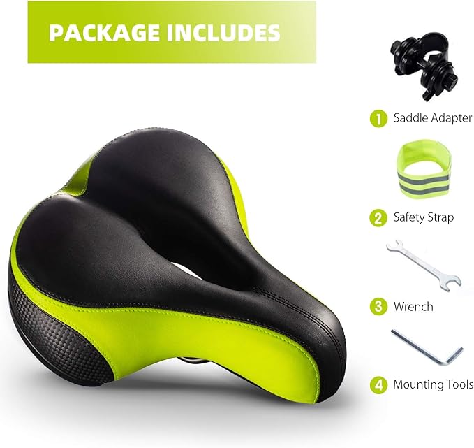 Bike Seat, Most Comfortable Bicycle Seat Dual Shock Absorbing Memory Foam Waterproof Bicycle Saddle Bike Seat Replacement with Refective Tape