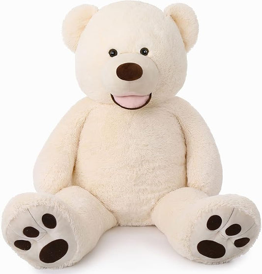 MorisMos Smile Giant Teddy Bear, 51inch Large Stuffed Bears with Big Footprints, Big Stuffed Animals Cuddly Plush Gifts for Girlfriends, Boyfriend, White