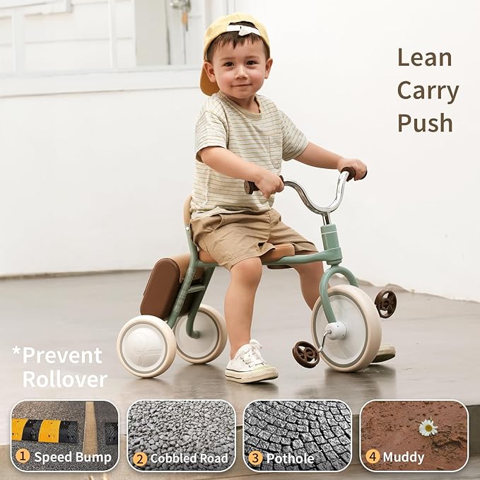 Kidpop Mate Toddler Tricycle Age 2.5-4 Kids First Birthday Gift Toy Bike with Handlebar Grips & Storage for Outdoor Play (Green)