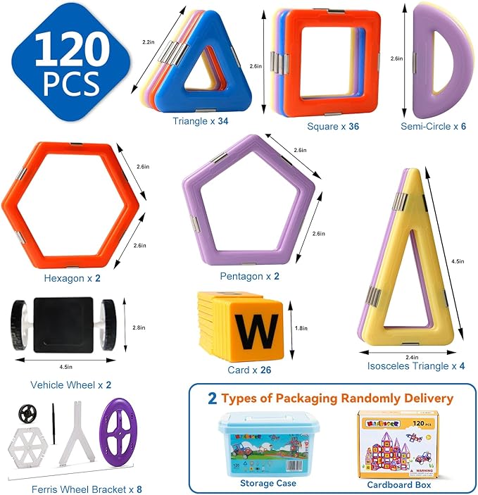 MAGBLOCK Magnetic Blocks Magnet Tiles Educational Toys for 3+ Year Old Boys and Girls Gifts Set 120PCS, Learning by Playing Games with Wheels, Compatible with Major Brands Building Blocks for Kids