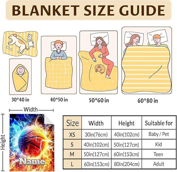 Basketball Blanket for Kids Boys 1-3, Personalized Name 40x30 Inches Soft Warm Cozy Custom Sports Stuff Throws for Sofa Chairs Gifts for Sports Players Lovers