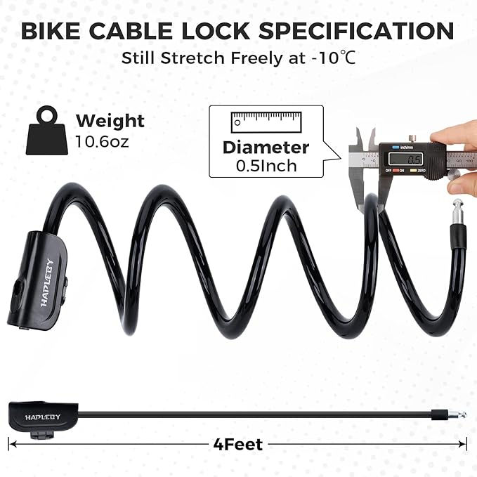 Hapleby Premium Bike Lock with 2pcs Keys, Professional Bike Cable Lock of 4 Feet, Heavy Duty Bicycle Lock Cable for Strong Anti-Theft, Come with 1PCS Mounting Bracket