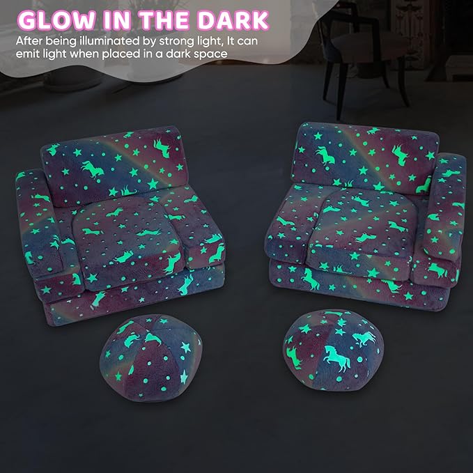 13 PCS Kids Play Couch, Modular Glowing Kids Toddler Couches, Kid Play Couch Sofa for Playroom and Bedroom (Rainbow)