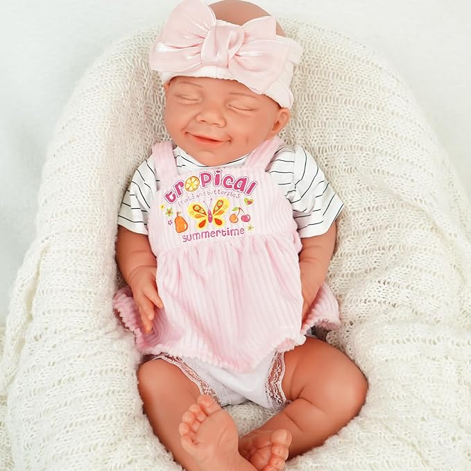 17.72 in Full Silicone Reborn Baby Dolls, 1:1 Lifelike Newborn Dolls Non Vinyl Realistic Reborn Toddler Dolls Boy Washable Sleeping Doll