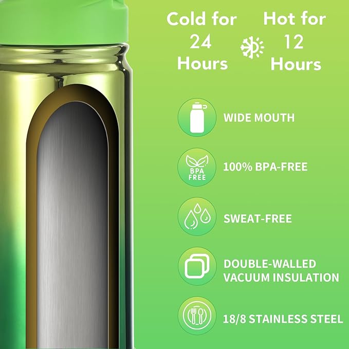 Mininoo Kids Water Bottle for School, 16oz Metal Insulated Water Bottle Kids with Straw Lid for Girls, Boys