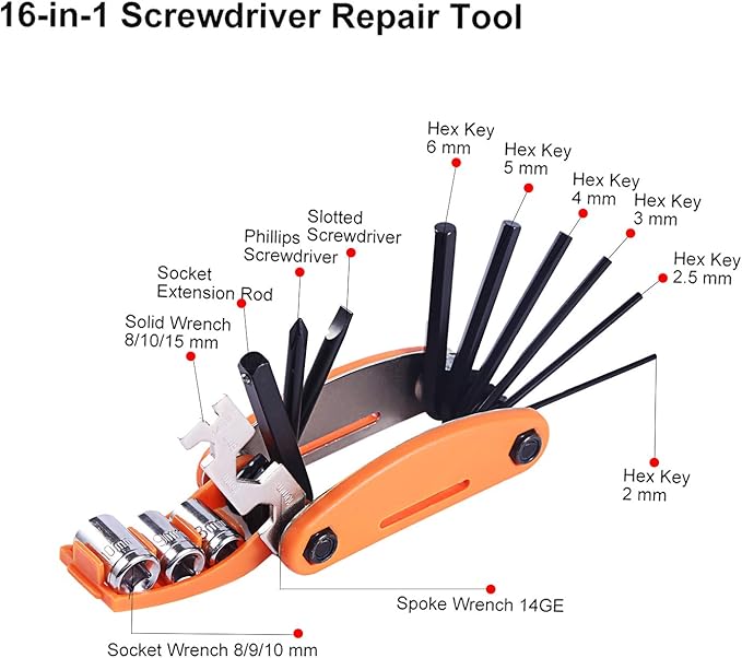 YBEKI 10-in-1 Bike Repair Kit with, 3-in-1 Tire Levers, Glueless Patches, Multifunctional Bone Wrench & Waterproof Saddle Bag | Compact Bicycle Multi-Tool Kit for Emergency Roadside Repairs