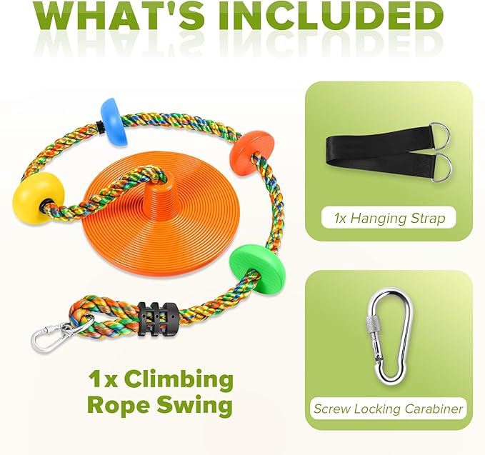 ZNCMRR Tree Swing for Kids Rope Swing for Tree Climbing Rope for Kids Heavy Duty Disc Swings for Kid Outdoor Playground Accessories Swing Set Accessories Swingset Accessories Outdoor(Orange)