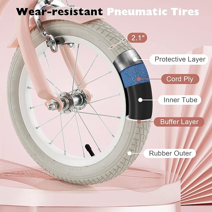 BABY JOY Kids Bike, 12 14 16 18 20 Inch Boys Girls Bike w/Adjustable Seat, Removable Basket, Handbrake & Coaster Brake, Training Wheels or Kickstand, Kids Bicycle with Multi-Color