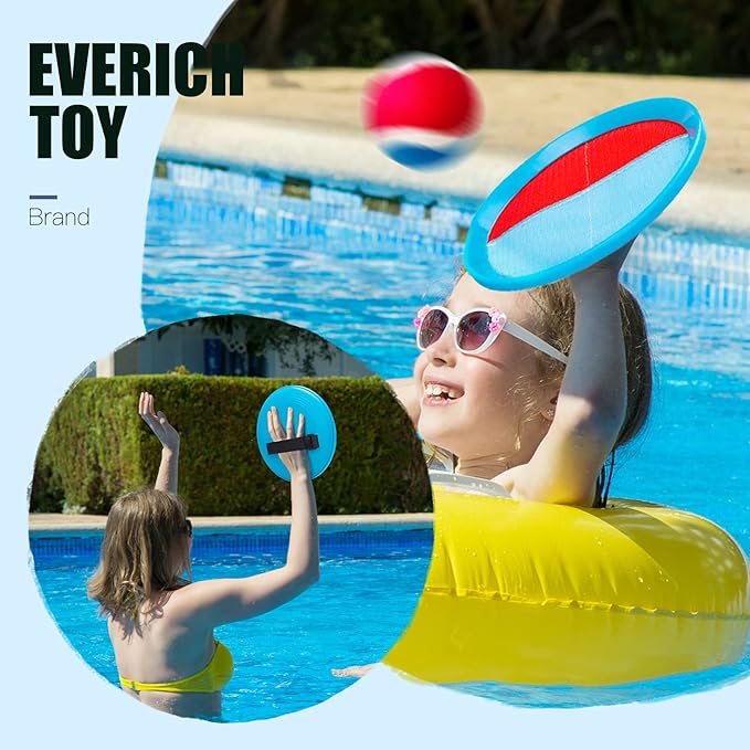 EVERICH Upgraded Toss and Catch Ball Game Set - Indoor and Outdoor Games for Kids 3-12, Beach Sand Pool Water Toy Includes 2 Paddles 2 Sticky Balls, Great Birthday Easter Gifts for Boys Girls